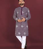Wine sequence work soft silk straight kurta pyjama
