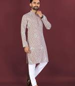 Brown sequence work soft silk straight kurta pyjama