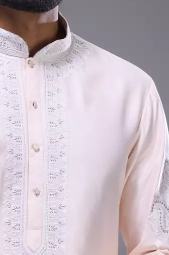 Pink silk kurta patiala for men's