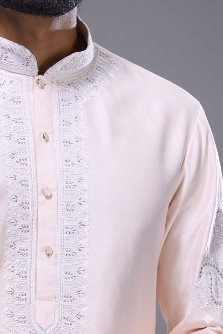 Pink silk kurta patiala for men's