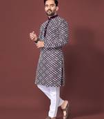 Purple blue sequence work soft silk straight kurta pyjama