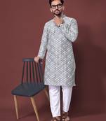 Grey sequence work soft silk straight kurta pyjama