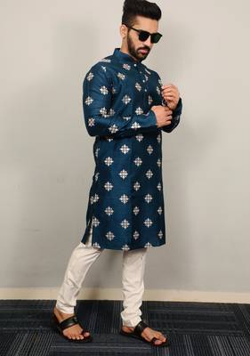 Teal sequence work soft silk straight kurta pyjama 1