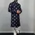 Navy blue sequence work soft silk straight kurta pyjama