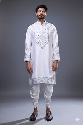 White silk kurta patiala for men's 1