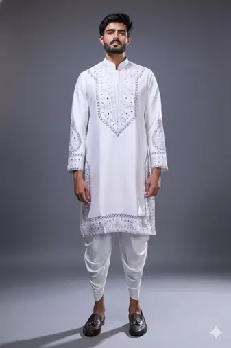 White silk kurta patiala for men's