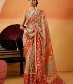 Grey Pashmina Cotton Silk Saree With Diaphanous Saree With Blouse For Women