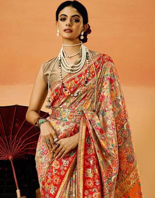 Grey Pashmina Cotton Silk Saree With Diaphanous Saree With Blouse For Women 2