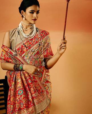 Grey Pashmina Cotton Silk Saree With Diaphanous Saree With Blouse For Women 3