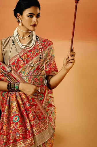 Grey Pashmina Cotton Silk Saree With Diaphanous Saree With Blouse For Women