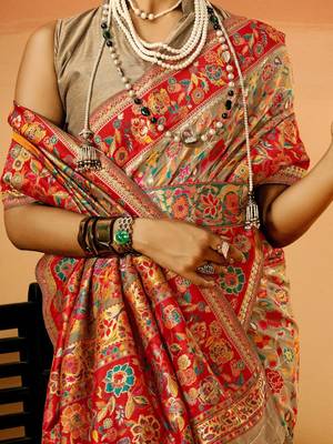 Grey Pashmina Cotton Silk Saree With Diaphanous Saree With Blouse For Women 4