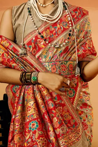 Grey Pashmina Cotton Silk Saree With Diaphanous Saree With Blouse For Women