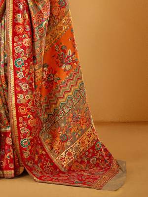 Grey Pashmina Cotton Silk Saree With Diaphanous Saree With Blouse For Women 5