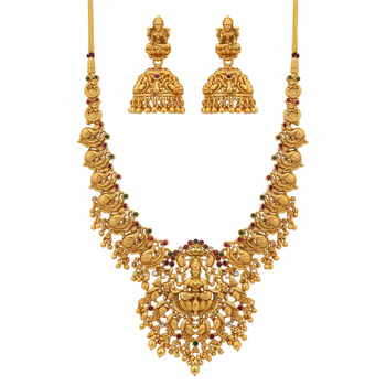 Antique gold plated temple Necklace :: set lakshmi peacock motif ethnic bridal jewelry 2