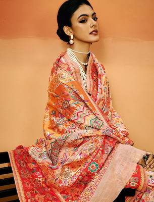Peach Pashmina Cotton Silk Saree With Diaphanous Saree With Blouse For Women 3