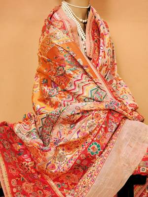 Peach Pashmina Cotton Silk Saree With Diaphanous Saree With Blouse For Women 4