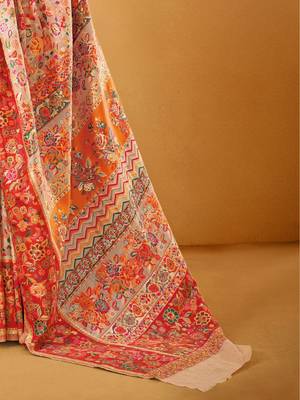 Peach Pashmina Cotton Silk Saree With Diaphanous Saree With Blouse For Women 5