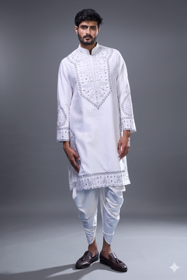 White silk kurta patiala for men's 3