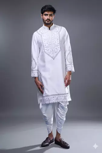 White silk kurta patiala for men's