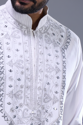White silk kurta patiala for men's 4