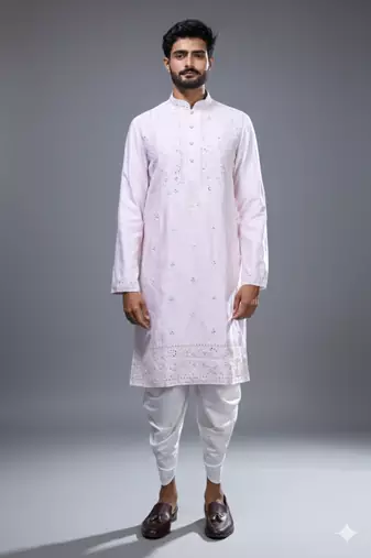 Pink silk kurta patiala for men's