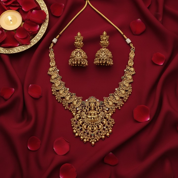 Antique gold plated temple Necklace :: set lakshmi peacock motif ethnic bridal jewelry 3