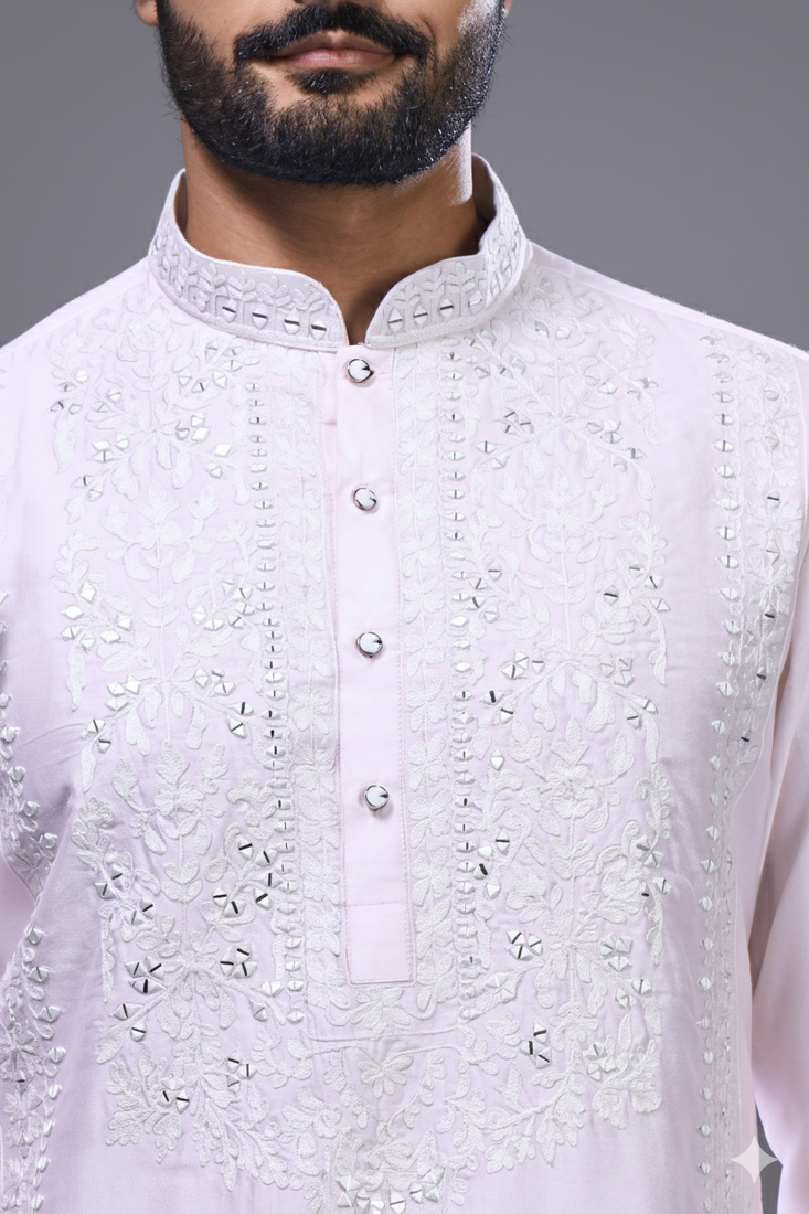 Pink silk kurta patiala for men's