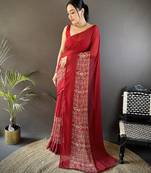 royal red georgette sequence attractive foil print fancy georgette saree