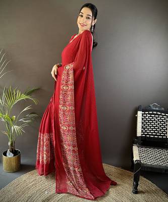 royal red georgette sequence attractive foil print fancy georgette saree 2