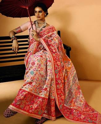 Pink Pashmina Cotton Silk Saree With Diaphanous Saree With Blouse For Women 2