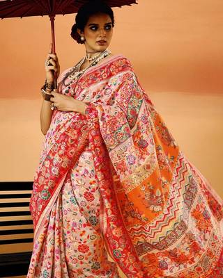 Pink Pashmina Cotton Silk Saree With Diaphanous Saree With Blouse For Women 3