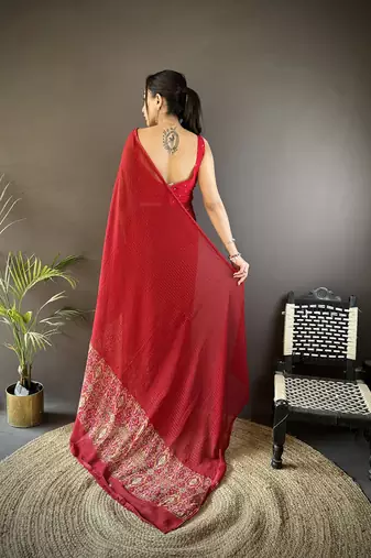 royal red georgette sequence attractive foil print fancy georgette saree