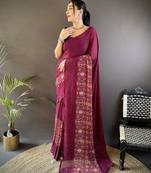 wine georgette sequence attractive foil print fancy georgette saree
