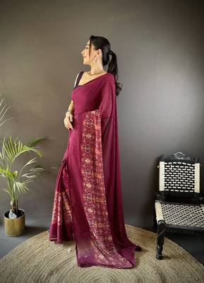 wine georgette sequence attractive foil print fancy georgette saree 2