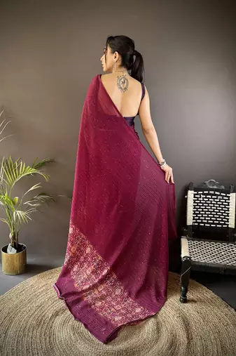 wine georgette sequence attractive foil print fancy georgette saree