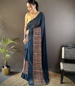 blue georgette sequence attractive foil print fancy georgette saree