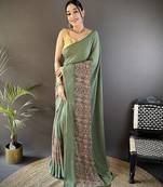 mehendi green georgette sequence attractive foil print fancy georgette saree
