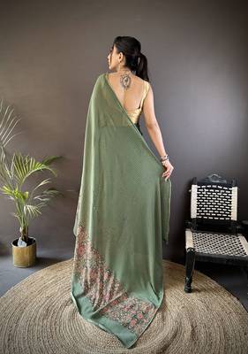 mehendi green georgette sequence attractive foil print fancy georgette saree 3