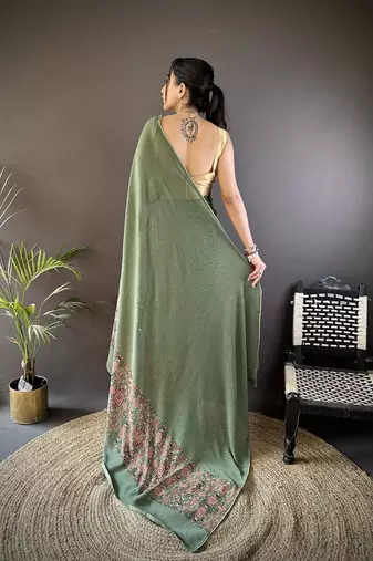 mehendi green georgette sequence attractive foil print fancy georgette saree