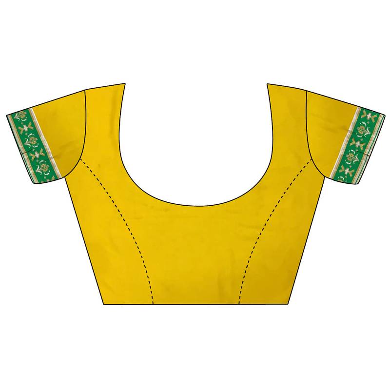 yellow banarasi silk blend nature motifs zari weaving patola saree