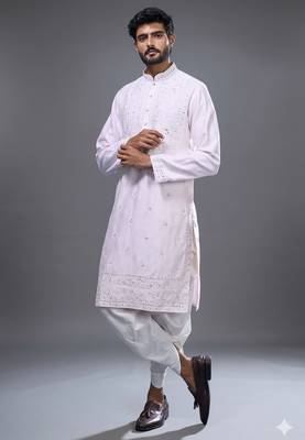 Pink silk kurta patiala for men's 3
