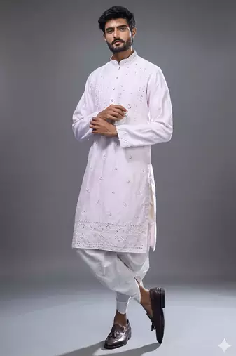 Pink silk kurta patiala for men's