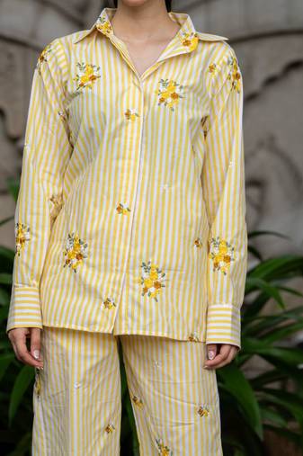 Yellow cotton emboridered co ord set