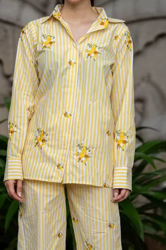 Yellow cotton emboridered co ord set