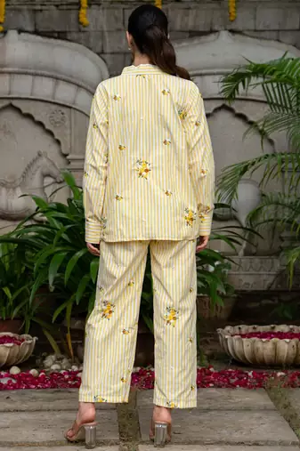Yellow cotton emboridered co ord set