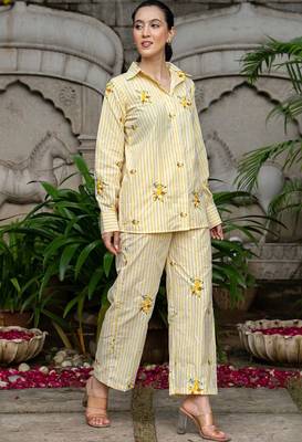 Yellow cotton emboridered co ord set 5