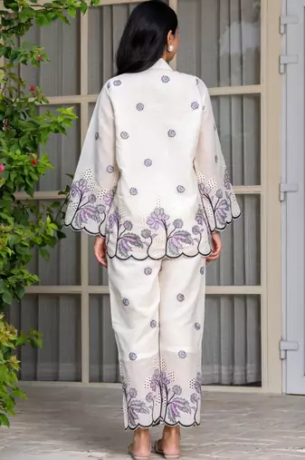 Off white and grey emboridered co ord set