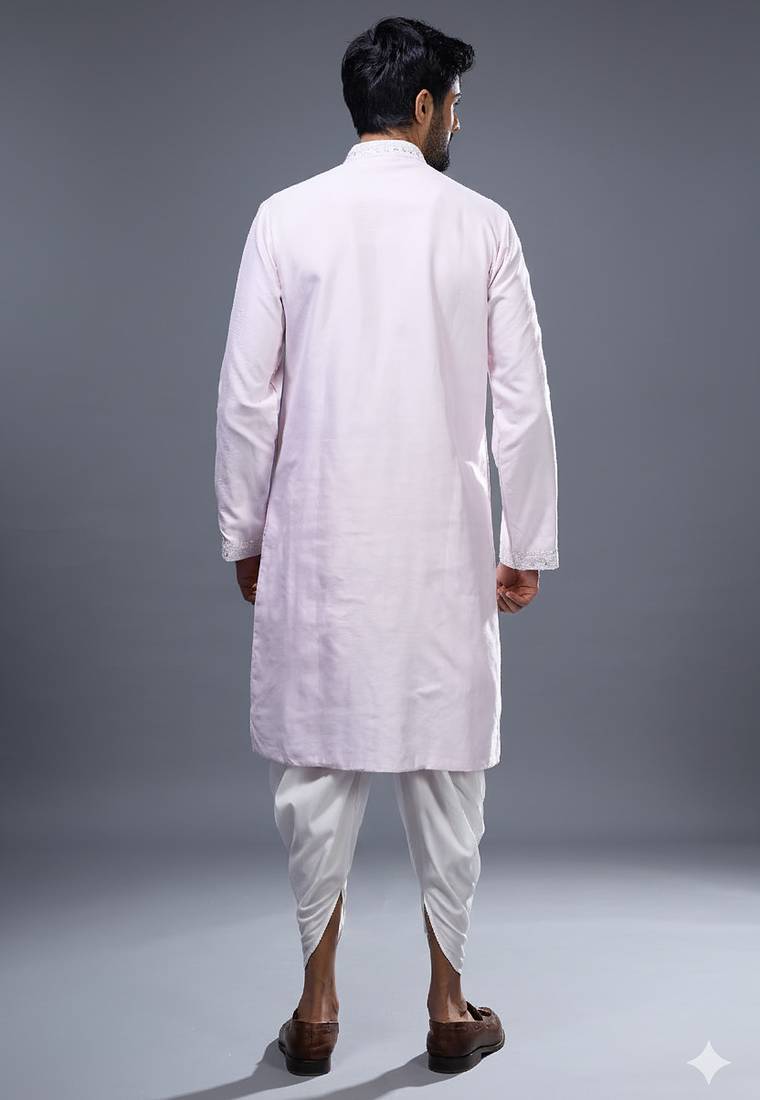 Pink silk kurta patiala for men's