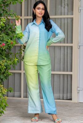 Blue and green chanderi co ord set 2
