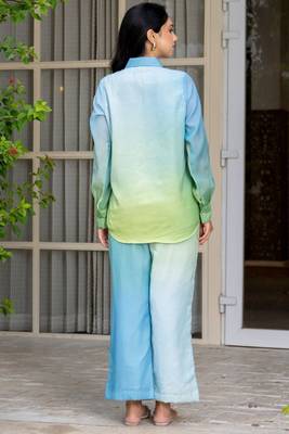 Blue and green chanderi co ord set 4